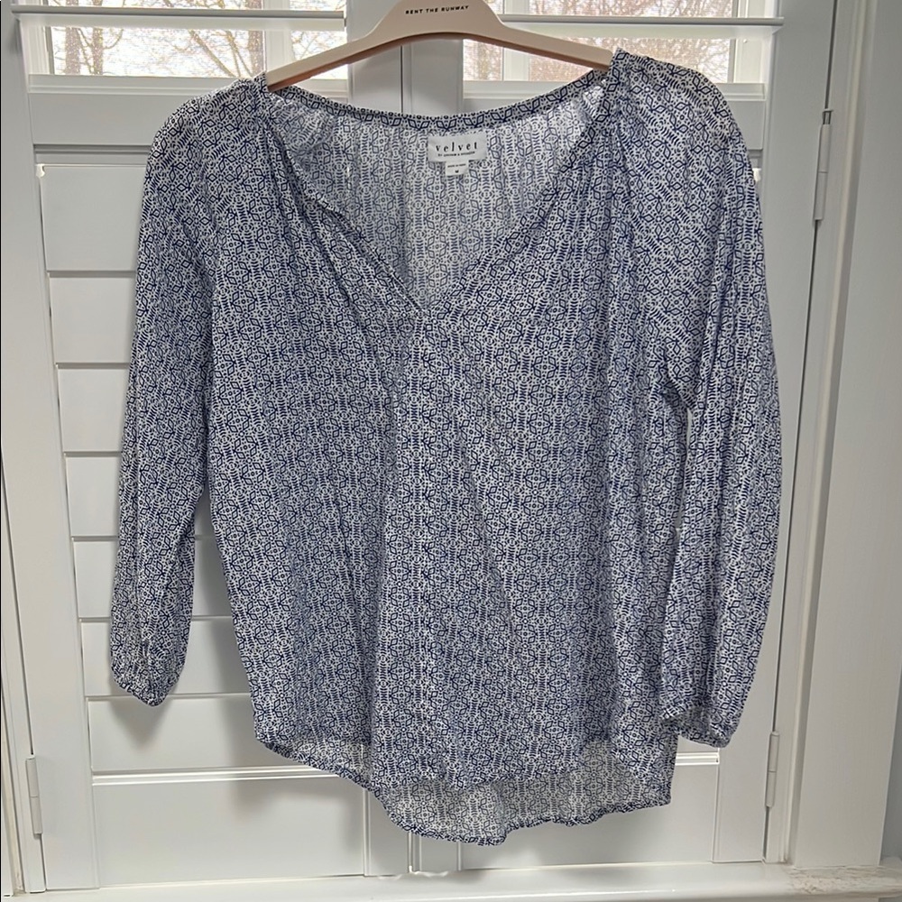 Velvet by Graham & Spencer Blue Wrap Blouse 3/4 Sleeve